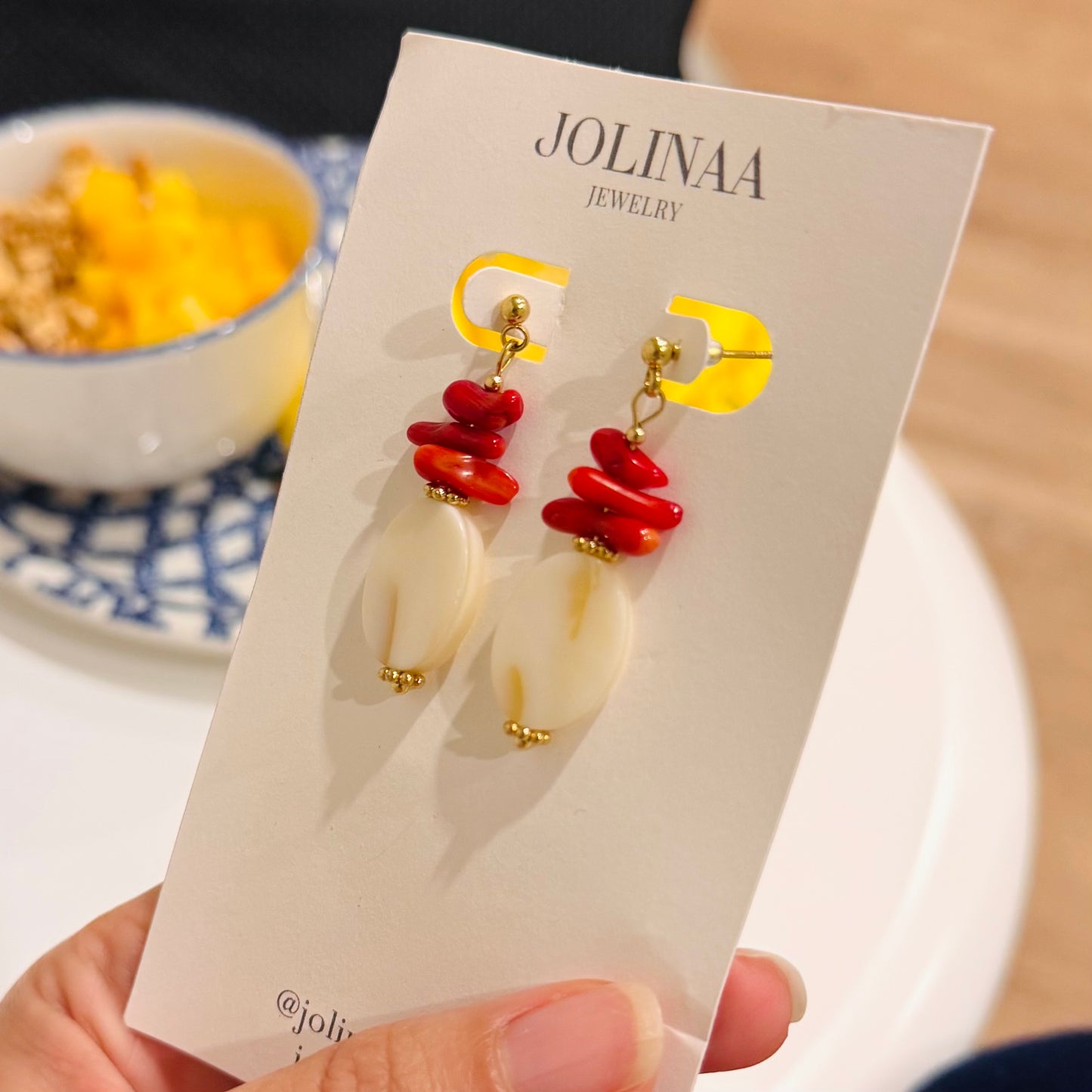 Fire Earrings – Coral and Mother of Pearl