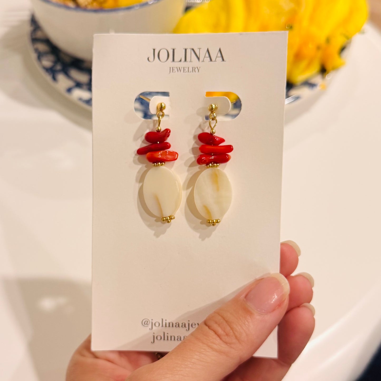 Fire Earrings – Coral and Mother of Pearl