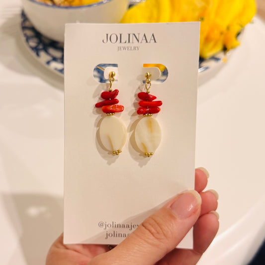 Fire Earrings – Coral and Mother of Pearl